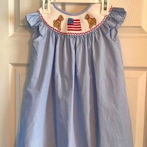 NWOT 2T Stitchy Fish smocked gingham embroidered dress “Pups and Pride” …